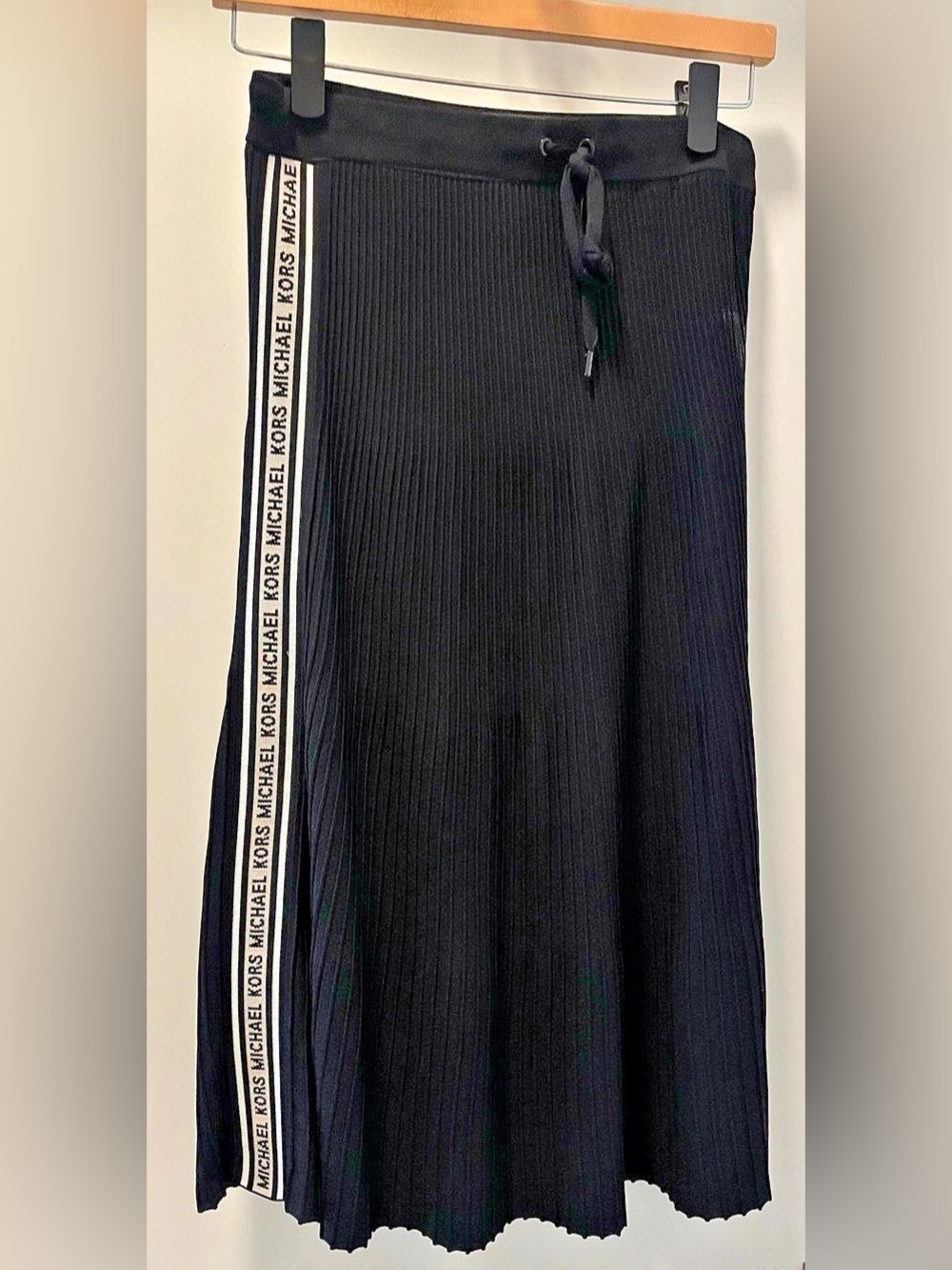 Michael Kors Logo Tape Stretch Knit Midi Skirt Black Medium